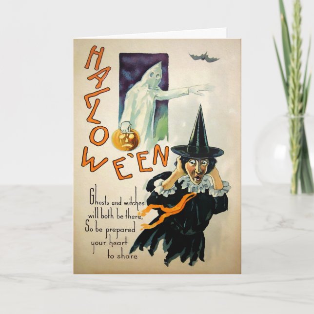 Tarjeta Festiva Vintage Witch Poem Halloween Card (Anverso)