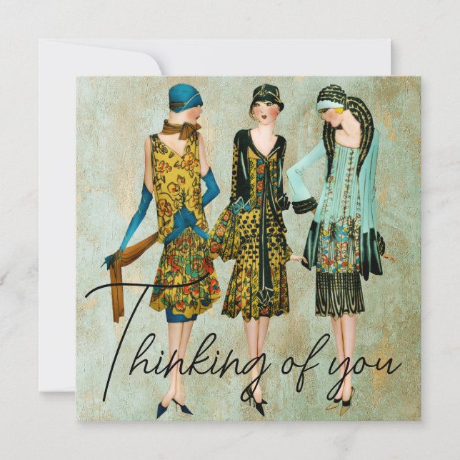 Tarjeta Festiva Vintage Women's 1930 pensando en ti (Anverso)