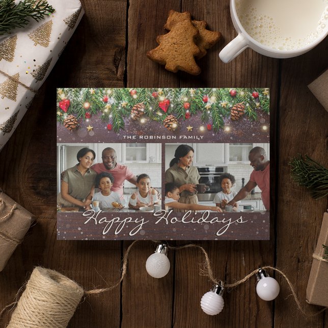 Tarjeta Festiva Vintage Wood Happy Holidays 2 Foto (Subido por el creador)