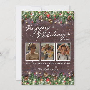 Tarjeta Festiva Vintage Wood Happy Holidays 3 Photo