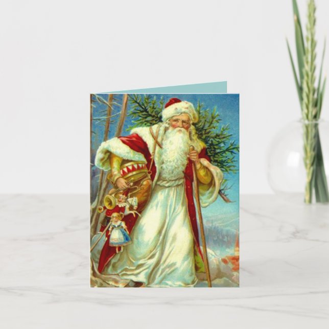 Tarjeta Festiva Vintage Woodland Santa Navidades (Anverso)