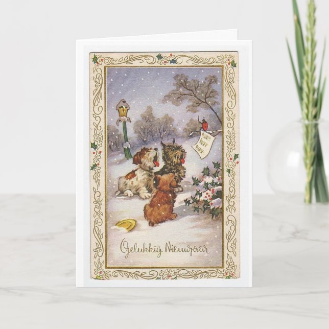 Tarjeta Festiva Vintage Yule (Anverso)
