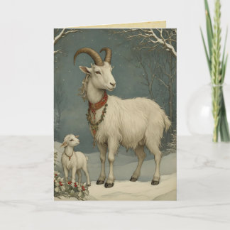 Tarjeta Festiva Vintage Yule Goat, Happy Yuletide Card