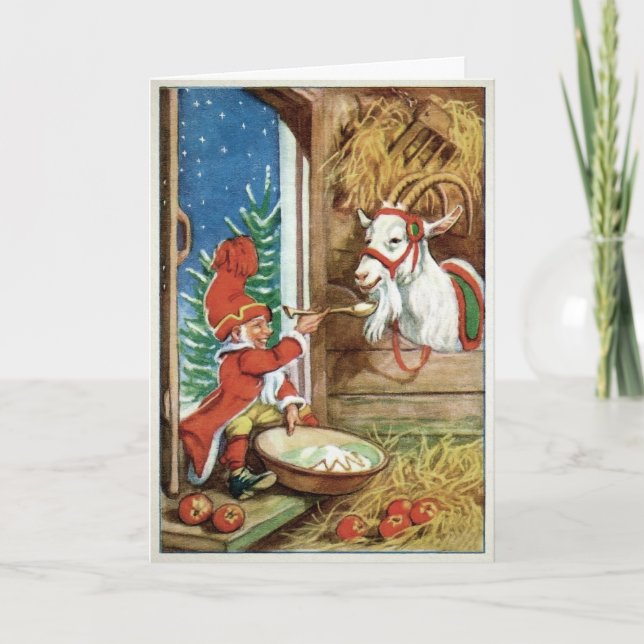 Tarjeta Festiva Vintage Yule Goat Odd Holiday Card (Anverso)