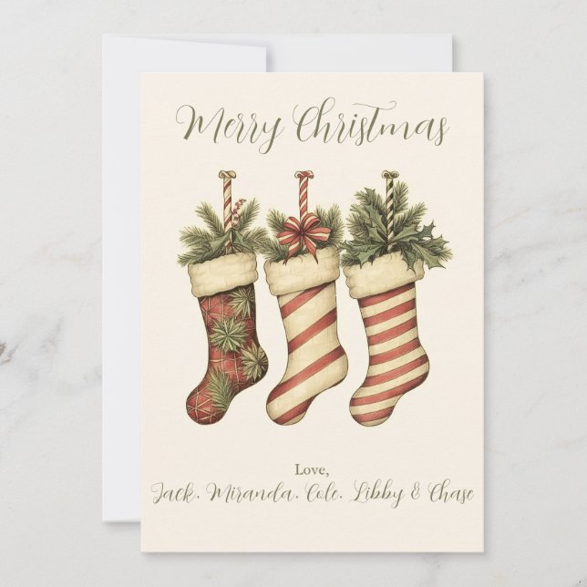 Tarjeta Festiva Vintage Yuletide Stockings Merry Christmas Card (Anverso)