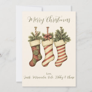 Tarjeta Festiva Vintage Yuletide Stockings Merry Christmas Card