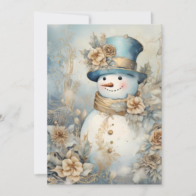 Tarjeta Festiva Vintman Snowman Gold Blue Navidades (Anverso)