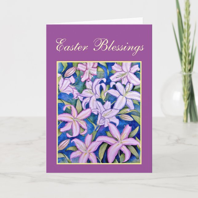 Tarjeta Festiva Violet Easter Lilies (Anverso)