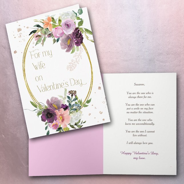 Tarjeta Festiva Violet Lavender Floral Gold Frame Wife Valentine (Subido por el creador)