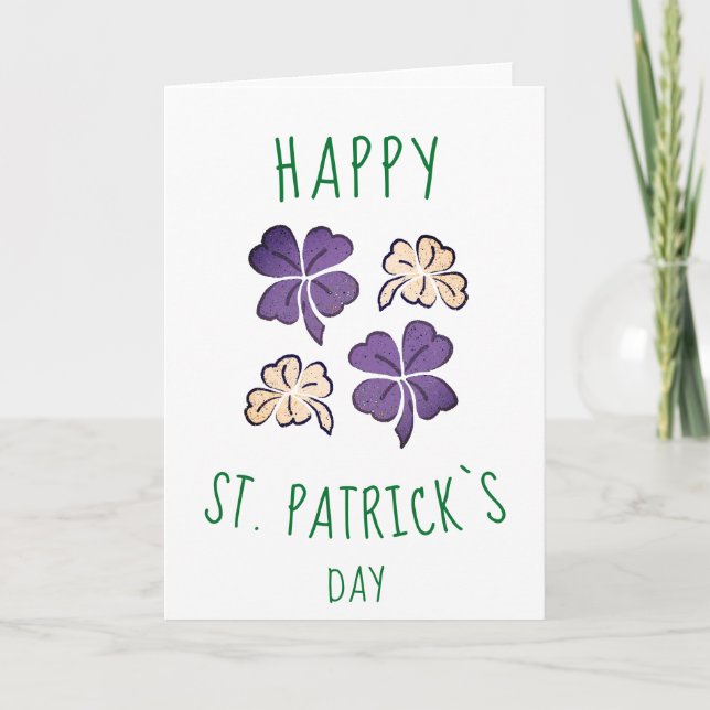Tarjeta Festiva VIolet Shamrock Clover Feliz Día de San Patricio (Anverso)