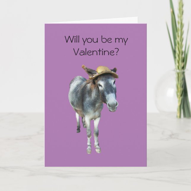 Tarjeta Festiva Violeta el burro en gorra de paja con las flores (Anverso)