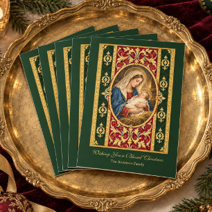 Tarjeta Festiva Virgen católica tradicional y el Niño