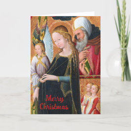 Tarjeta Festiva Virgen con el Niño y San José (Detalle) Blanco