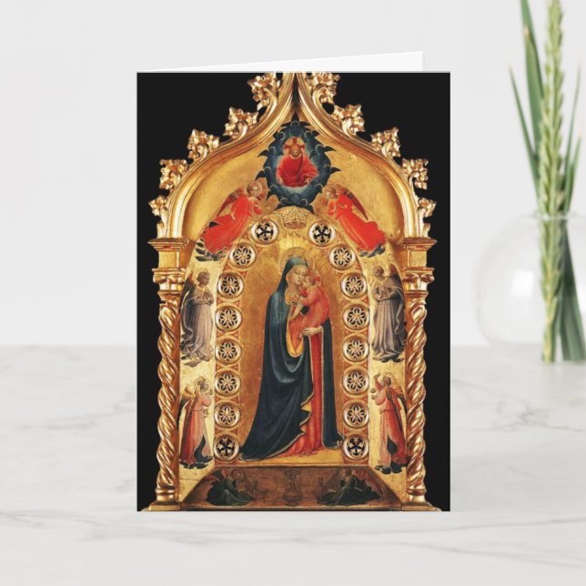 Tarjeta Festiva VIRGEN CON NIÑO,ANGELS ORO SACRED ART Blue Gem (Anverso)