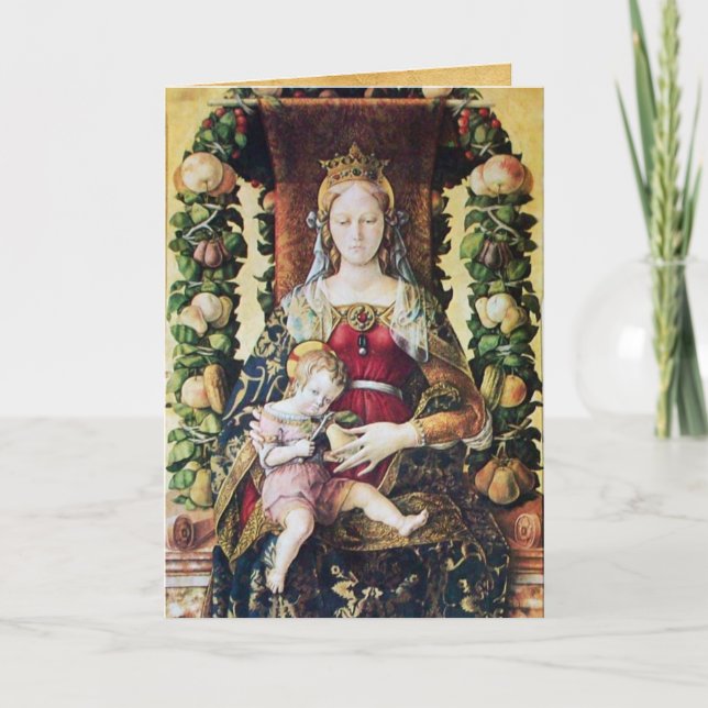 Tarjeta Festiva VIRGEN CON NIÑO, RÚO Rojo (Anverso)