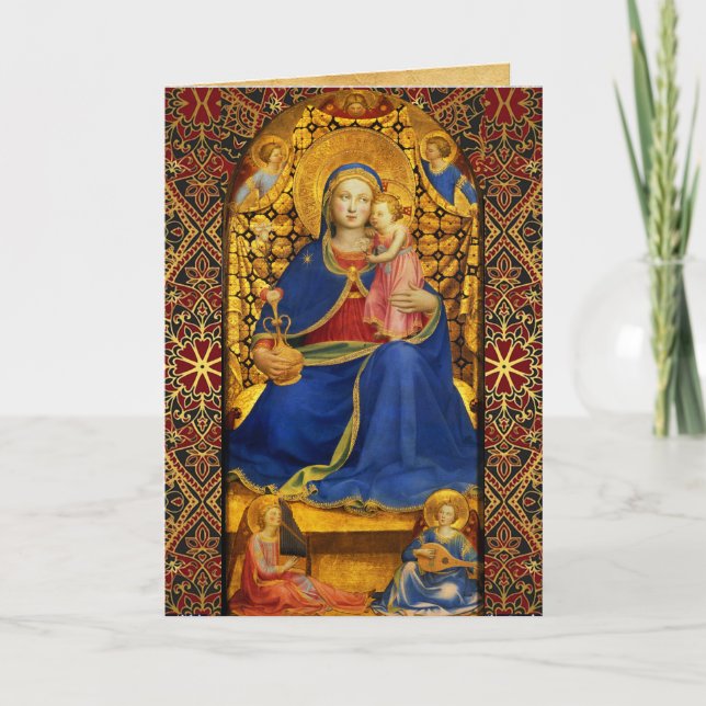 Tarjeta Festiva VIRGEN CON NIÑO, SANTOS Fra Angelico, Navidades (Anverso)