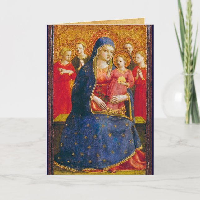Tarjeta Festiva VIRGEN CON NIÑO Y ANGELES, Beato Angelico (Anverso)