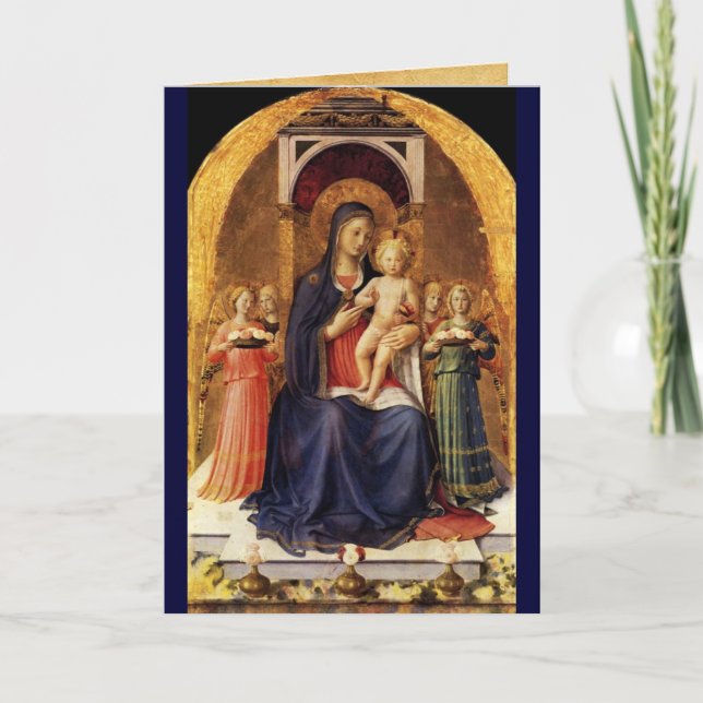 Tarjeta Festiva VIRGEN CON NIÑO Y ÁNGELES, Zafiro Azul (Anverso)