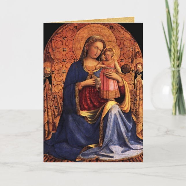 Tarjeta Festiva VIRGEN CON NIÑO Y SANTOS, Zafiro Azul (Anverso)