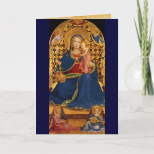 Tarjeta Festiva VIRGEN CON NIÑO Y SANTOS, Zafiro Azul