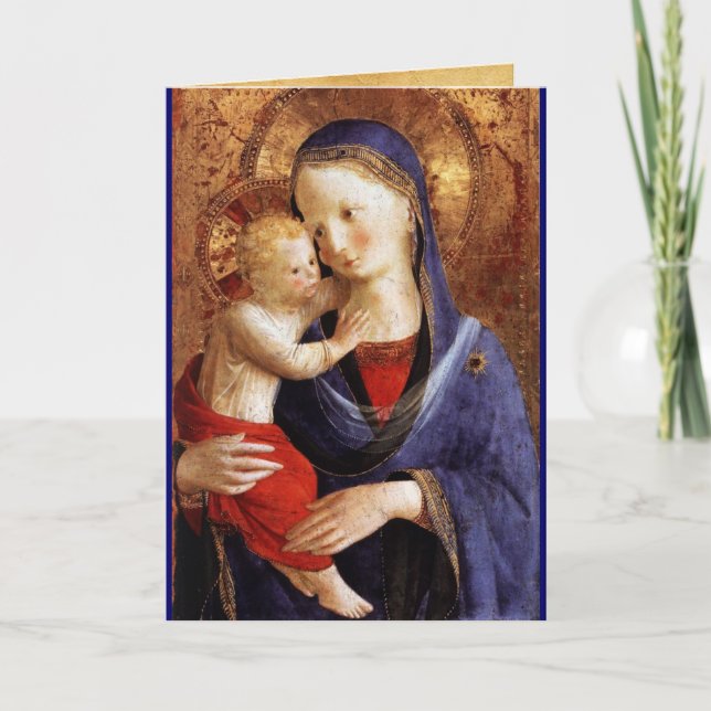 Tarjeta Festiva VIRGEN CON NIÑO ,Zafiro azul (Anverso)