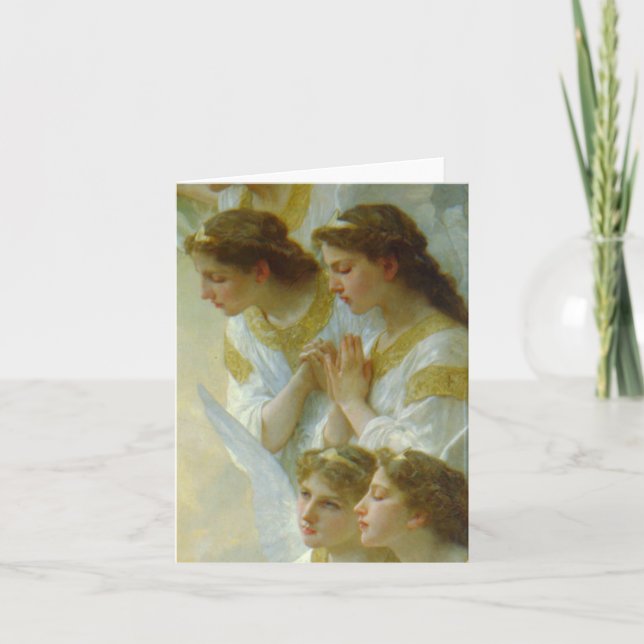 Tarjeta Festiva Virgen de Bouguereau y niño de Cristo con ángeles (Anverso)