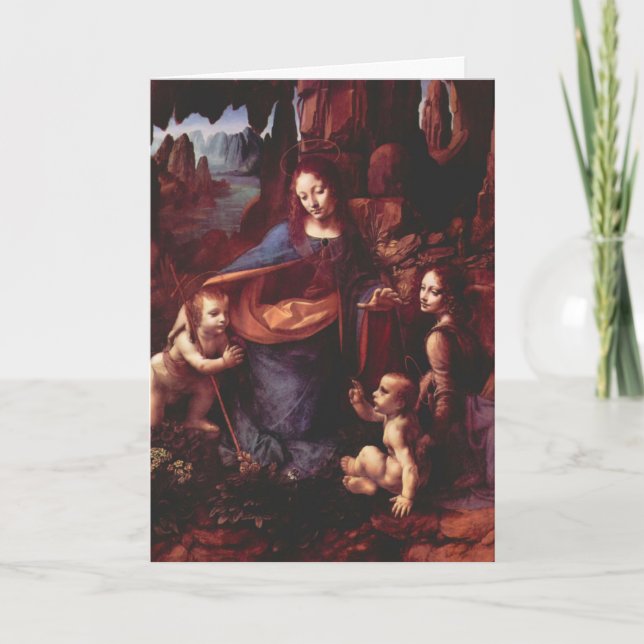 Tarjeta Festiva Virgen de las Rocas de Navidades Leonardo da Vinci (Anverso)