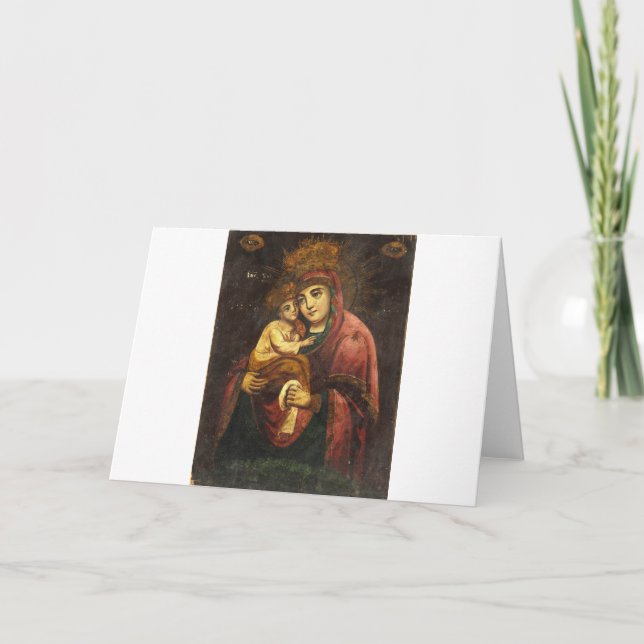 Tarjeta Festiva Virgen del icono del ucraniano de Pochayiv (Anverso)