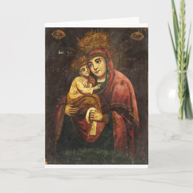 Tarjeta Festiva Virgen del ícono ucraniano de Pochayiv (Anverso)