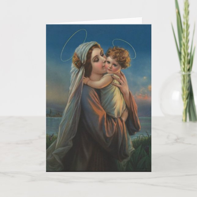 Tarjeta Festiva Virgen Madonna Maria con el niño Jesús de Cristo (Anverso)