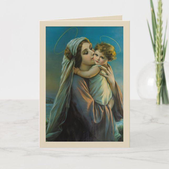 Tarjeta Festiva Virgen María con el Niño Jesús, arte católico (Anverso)