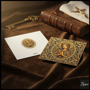 Tarjeta Festiva Virgen María de la reverencia dorada