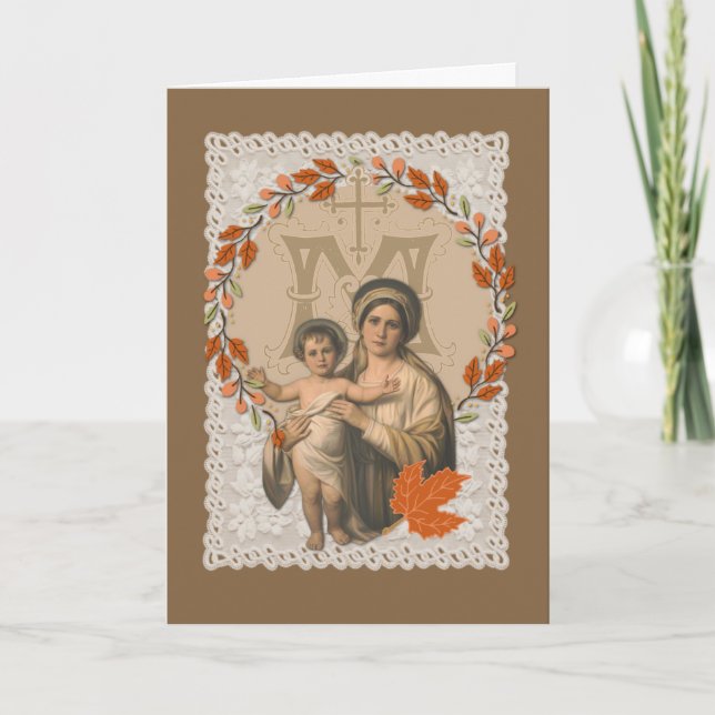 Tarjeta Festiva Virgen María Jesús Día de Acción de Gracias Católi (Anverso)