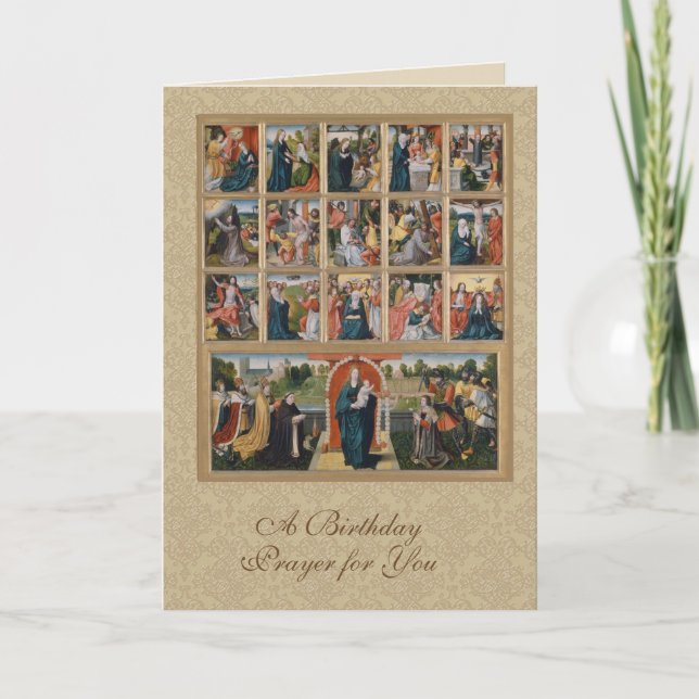Tarjeta Festiva Virgen María Jesús Santo Rosario Arte Sagrado Reli (Anverso)