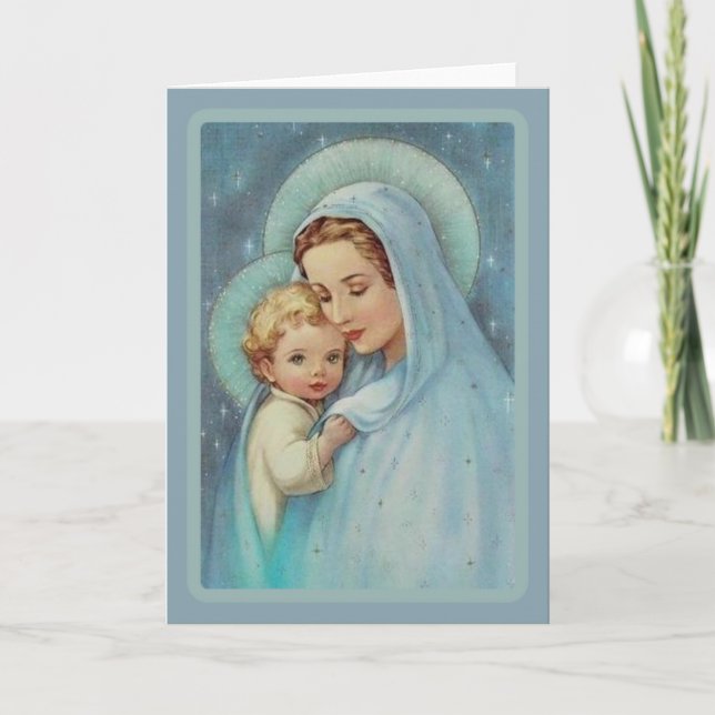Tarjeta Festiva Virgen María Madonna con el niño Jesús Lace (Anverso)