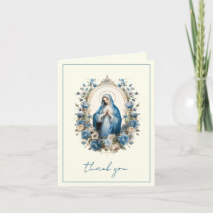 Tarjeta Festiva Virgen María Religiosa Católica Floral Elegante 