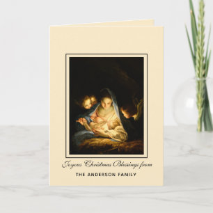 Tarjeta Festiva Virgen María religiosa Jesús en Pesebre Ángeles