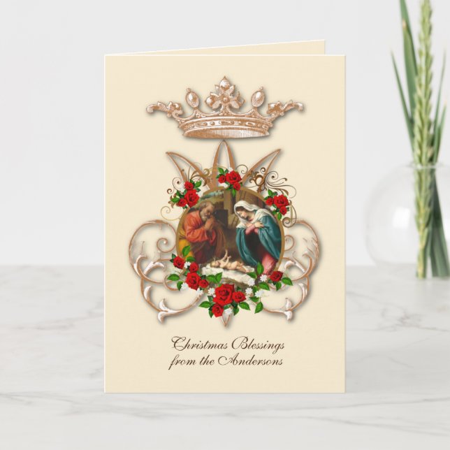 Tarjeta Festiva Virgen María Religiosa Natividad San José Jesús (Anverso)