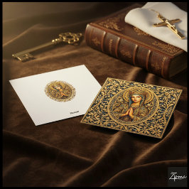 Tarjeta Festiva Virgen María Reverencia Dorada