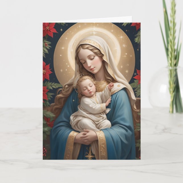 Tarjeta Festiva Virgen María Santísima Católica Tradicional (Anverso)