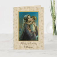 Virgen María y el Niño Jesús en el fondo floral