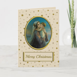 Tarjeta Festiva Virgen María y el Niño Jesús en Navidades estrella