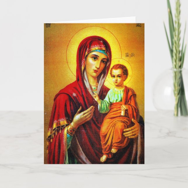 Tarjeta Festiva Virgen María y Jesús (Anverso)
