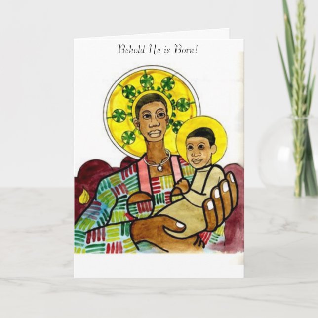 Tarjeta Festiva Virgen Negra y Niño (Anverso)