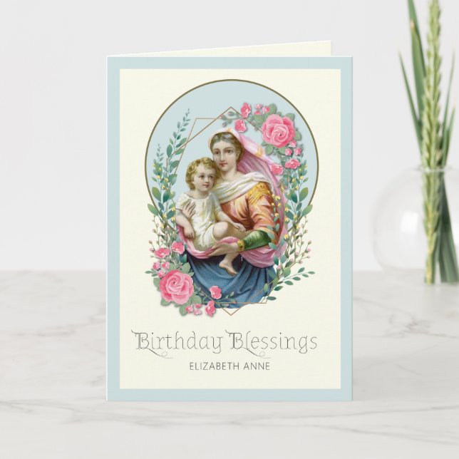 Tarjeta Festiva Virgen Religiosa María Jesús Cumpleaños Católico (Anverso)