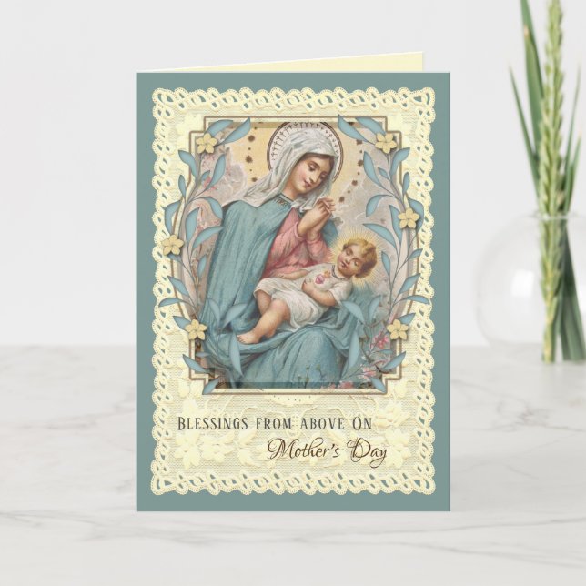 Tarjeta Festiva Virgen Religiosa María Jesús Día de la Madre Catól (Anverso)