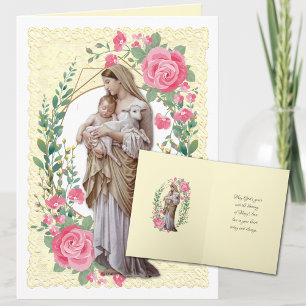 Tarjeta Festiva Virgen Religiosa María Jesús Rosa