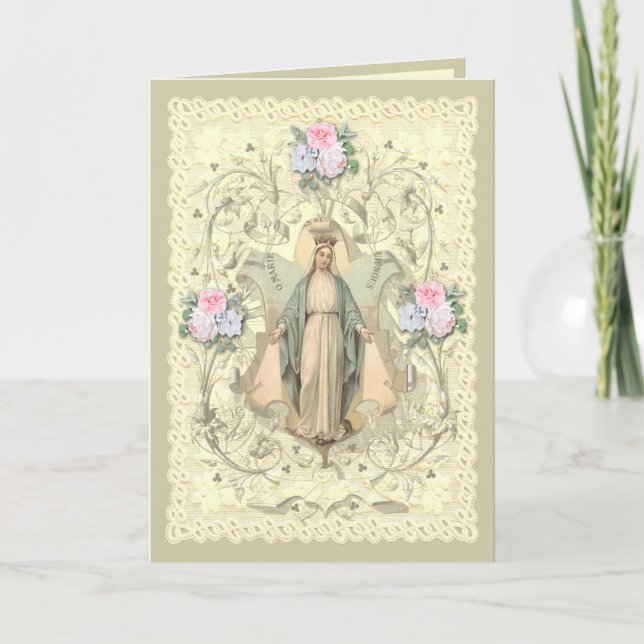 Tarjeta Festiva Virgen Religiosa María Jesús Rosas Católicos (Anverso)