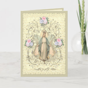 Tarjeta Festiva Virgen Religiosa María Jesús Rosas Católicos