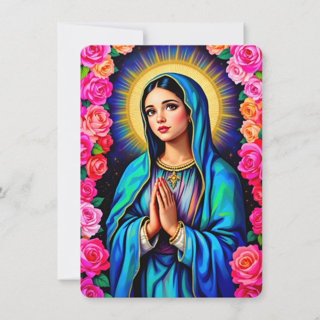 Tarjeta Festiva Virgin Mary Rezando Añadir foto familiar (Anverso)